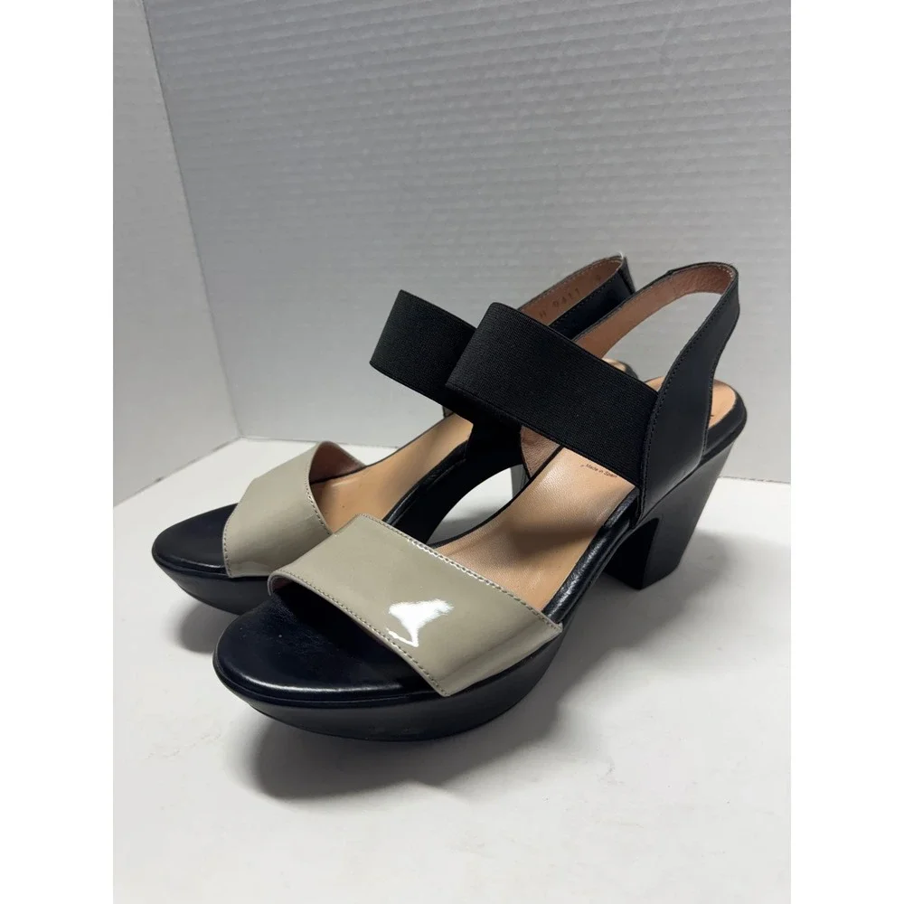 Wonders Mas Amor Por Favor Platform Sandals Black Beige Leather Spain 39 8.5